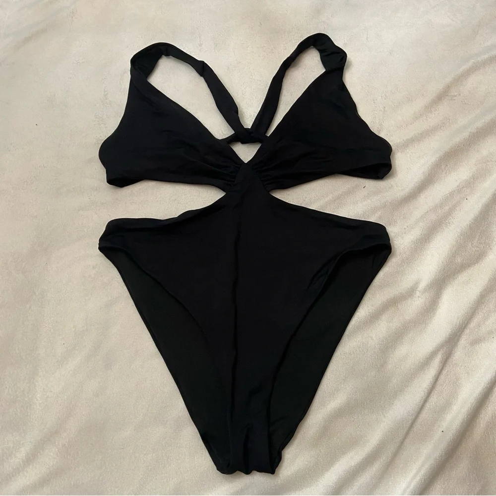 New! Agua Bendita Malibu Fera Black Swimwear Large 1181